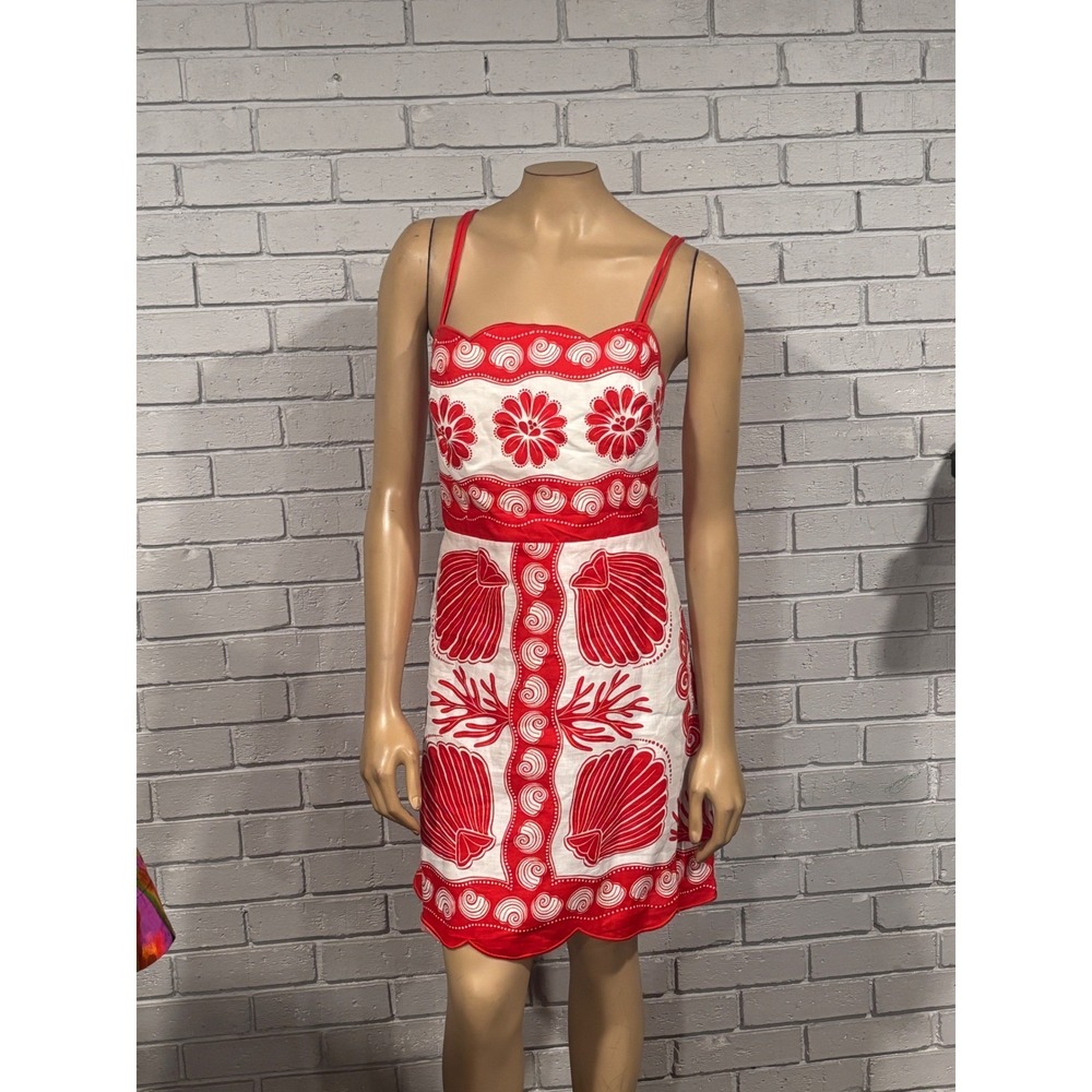 Farm Rio Red White Ainika Shell Euroflax Premium Linen Mini Dress | XL - Picture 3 of 13